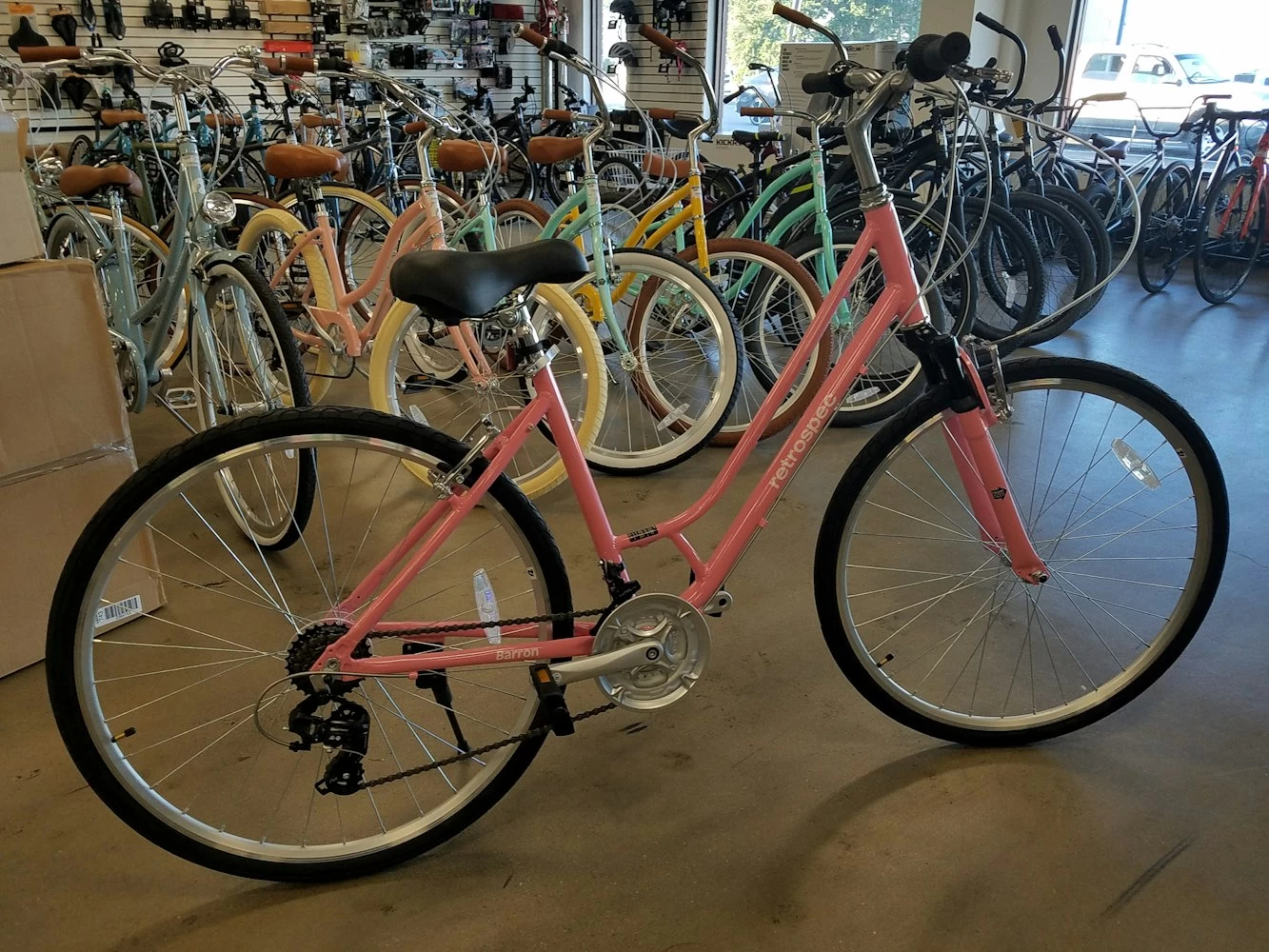 Retrospec Barron Step-Thru Comfort Hybrid Bike 21-Speed - Bubblegum 2022 2 Retrospec Barron Step-Thru Comfort Hybrid Bike 21-Speed - Bubblegum 2022 - Image 2